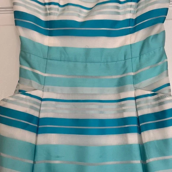 Lilly Pulitzer Blossom Strapless Blue Stripe Slanted Side Pockets Mini SilkDress - Picture 5 of 14